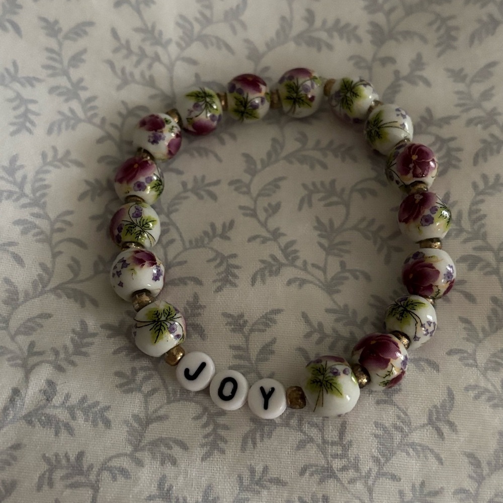 “Joy” purple ceramic bead handmade friendship bracelet